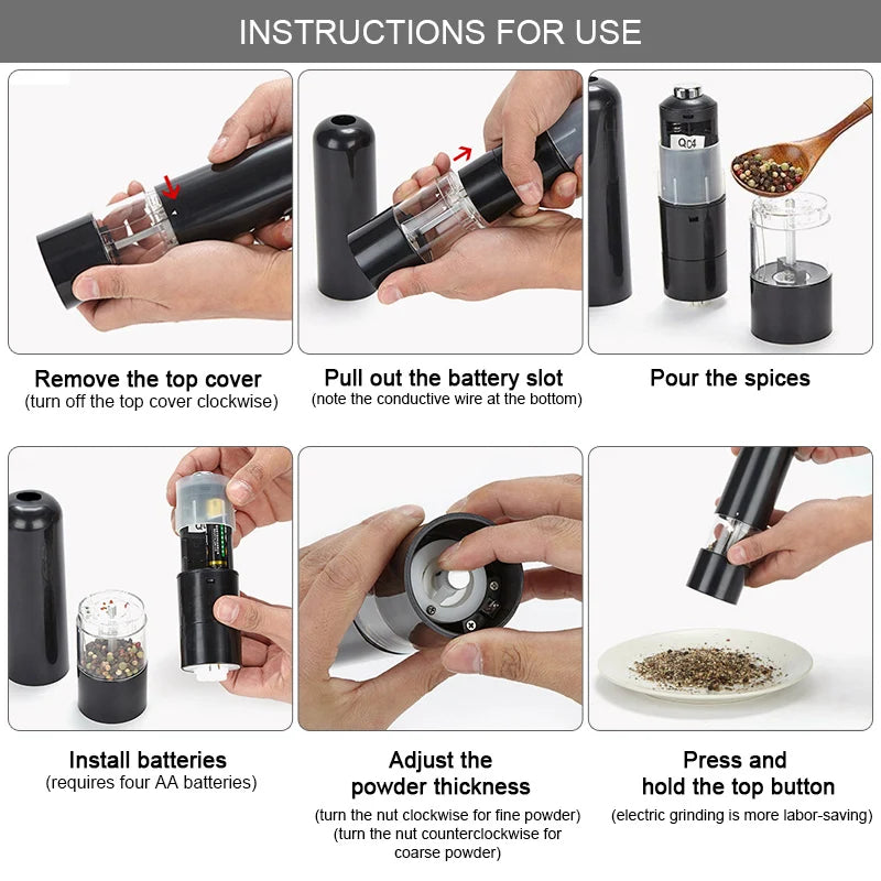 Automatic Salt and Pepper Grinder Electric Spice Grinder Seasoning. Adjustable Coarseness