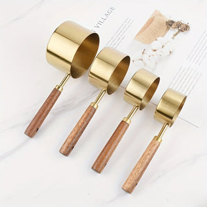 Gold with wood handle 8 piece measuring cup set